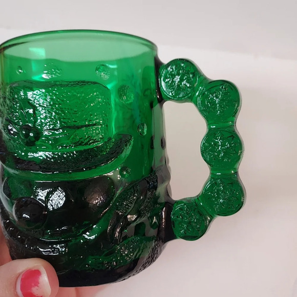 Vintage Arcoroc Emerald Green Glass Christmas Snowman Mug - France - Picture 5 of 6